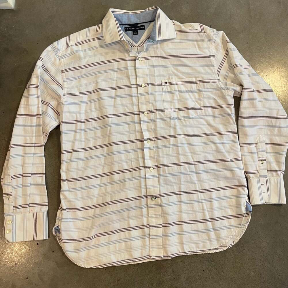 Tommy Hilfiger White neutral colors Cotton button down mens shirt large